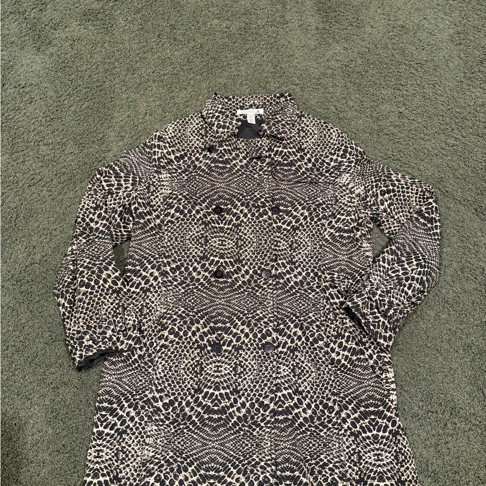 Kenneth Cole Black and White Patterned Trench Coat